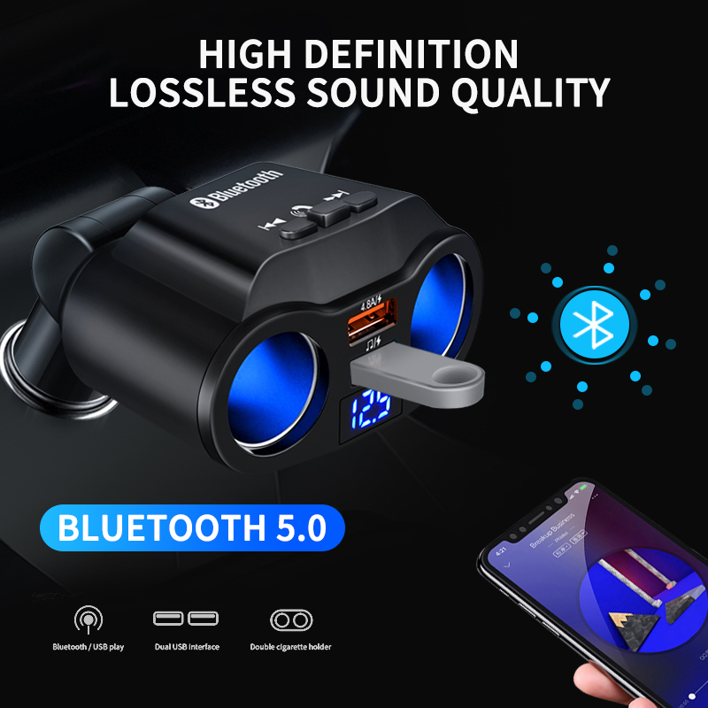 Bluetooth 5.0 Car Handsfree FM Transmitter Car mp3 Player Dual USB
