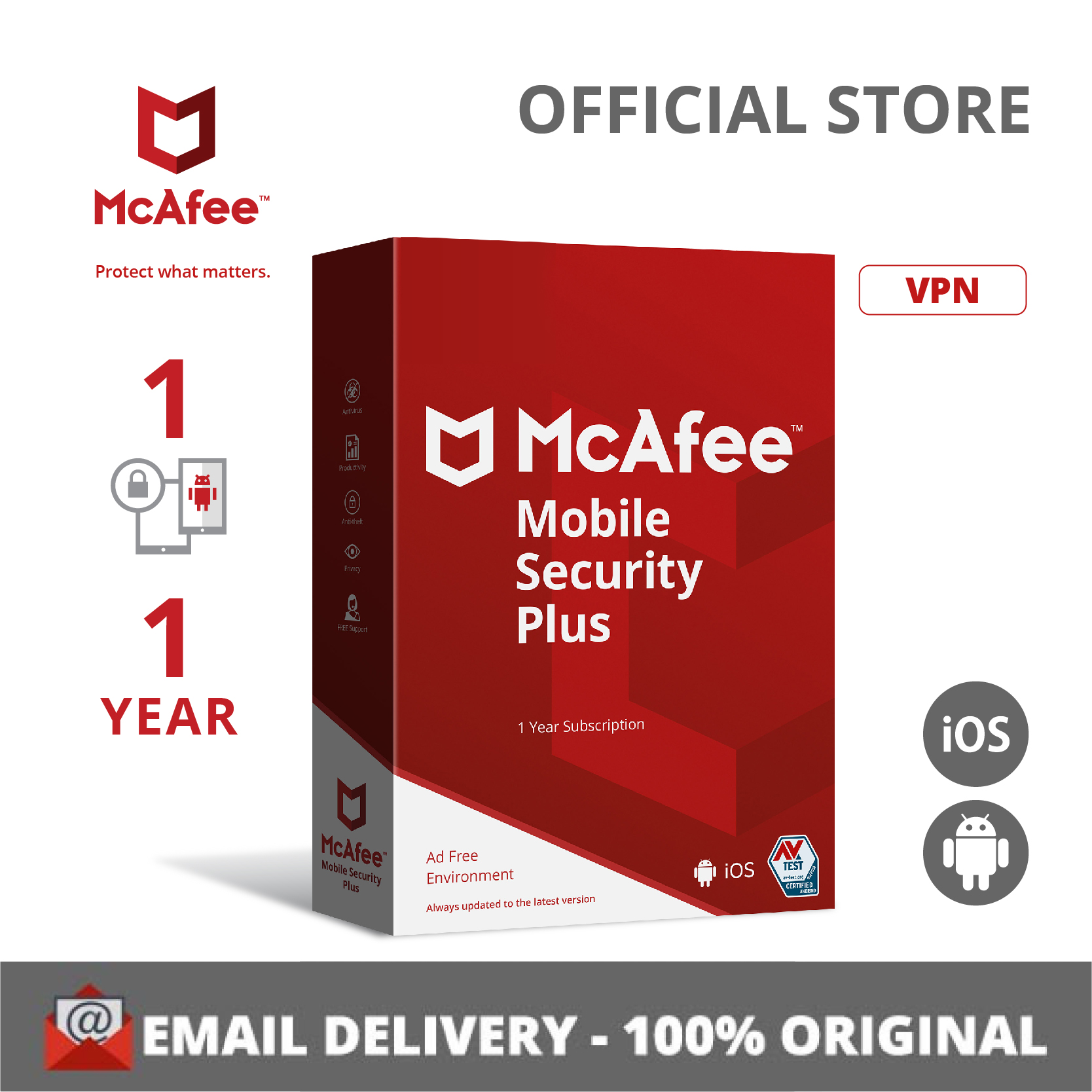 McAfee Mobile Security 1 เครื่อง, 1 ปี License include VPN