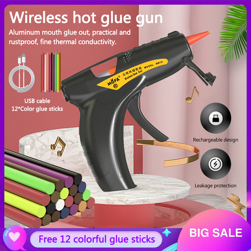 ไร้สาย ปืนยิงกาว ไฟฟ้า ปืนยิงกาวร้อน ชาร์จ USB ปืนกาวแท่ง wireless hot glue gun (แถมฟรี กาวแท่ง 12 อัน ในแพ็ค) (มีฟิวส์และสวิตซ์) Professional Cordless Hot Melt Glue Gun Machine USB Rechargeable Craft DIY Repairing Tool Kits Glue Gun with Glue-Stick