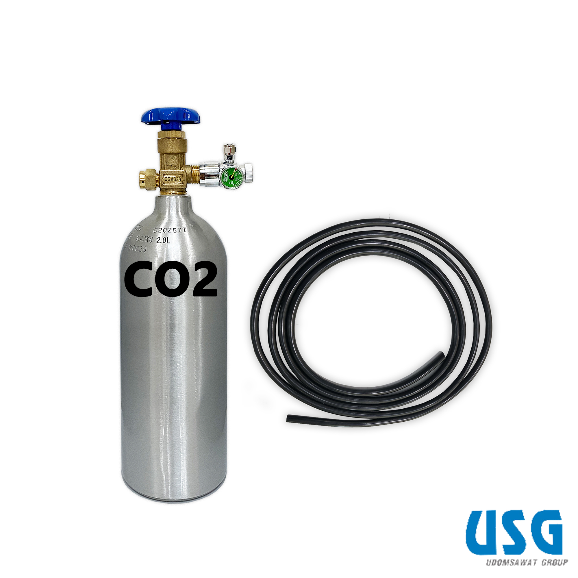 UMEGA ชุดถังอลูมิเนียม CO2 พร้อมเรกูเลเตอร์&สาย ขนาด 2 ลิตร DC-C20 (พร้อมแก๊ส, สำหรับต้นไม้น้ำ)