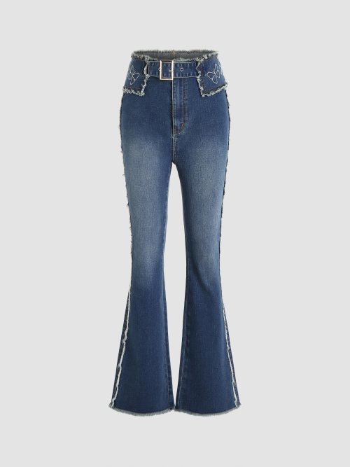 Cider Denim Butterfly Ripped Flare Leg Jeans กางเกงยีนส์ขายาวผู้หญิง ขา