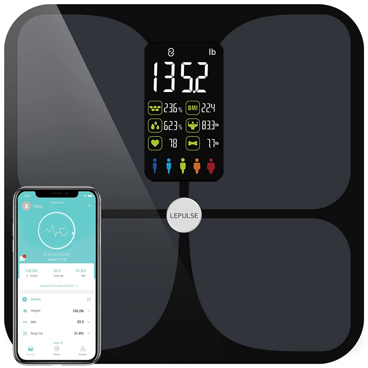 Lepulse Scales for Body Weight and Fat, Lescale Large Display Weight Scale, High Accurate Body