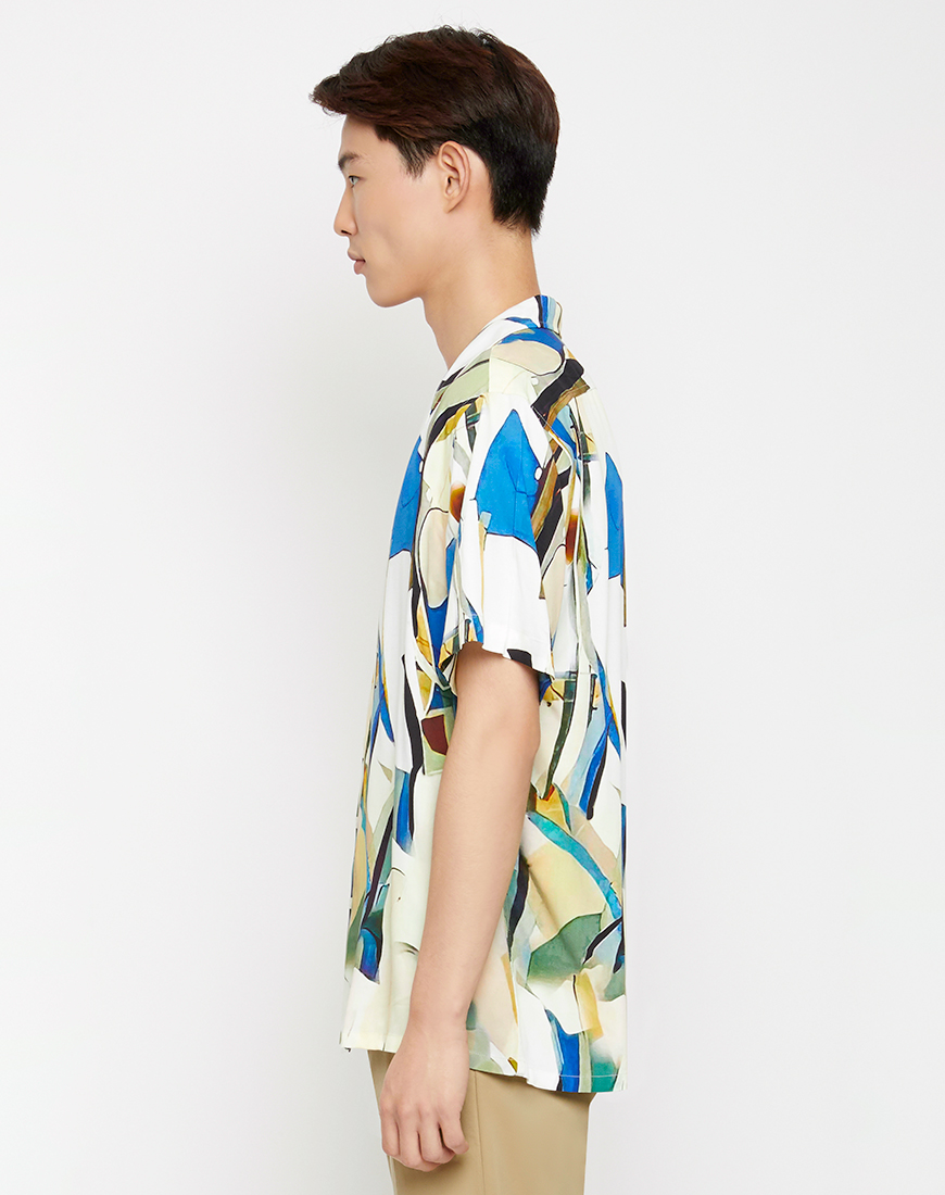 DAPPER เสื้อฮาวาย Stained Glass Motif Print สีฟ้า - DAPPER - ThaiPick