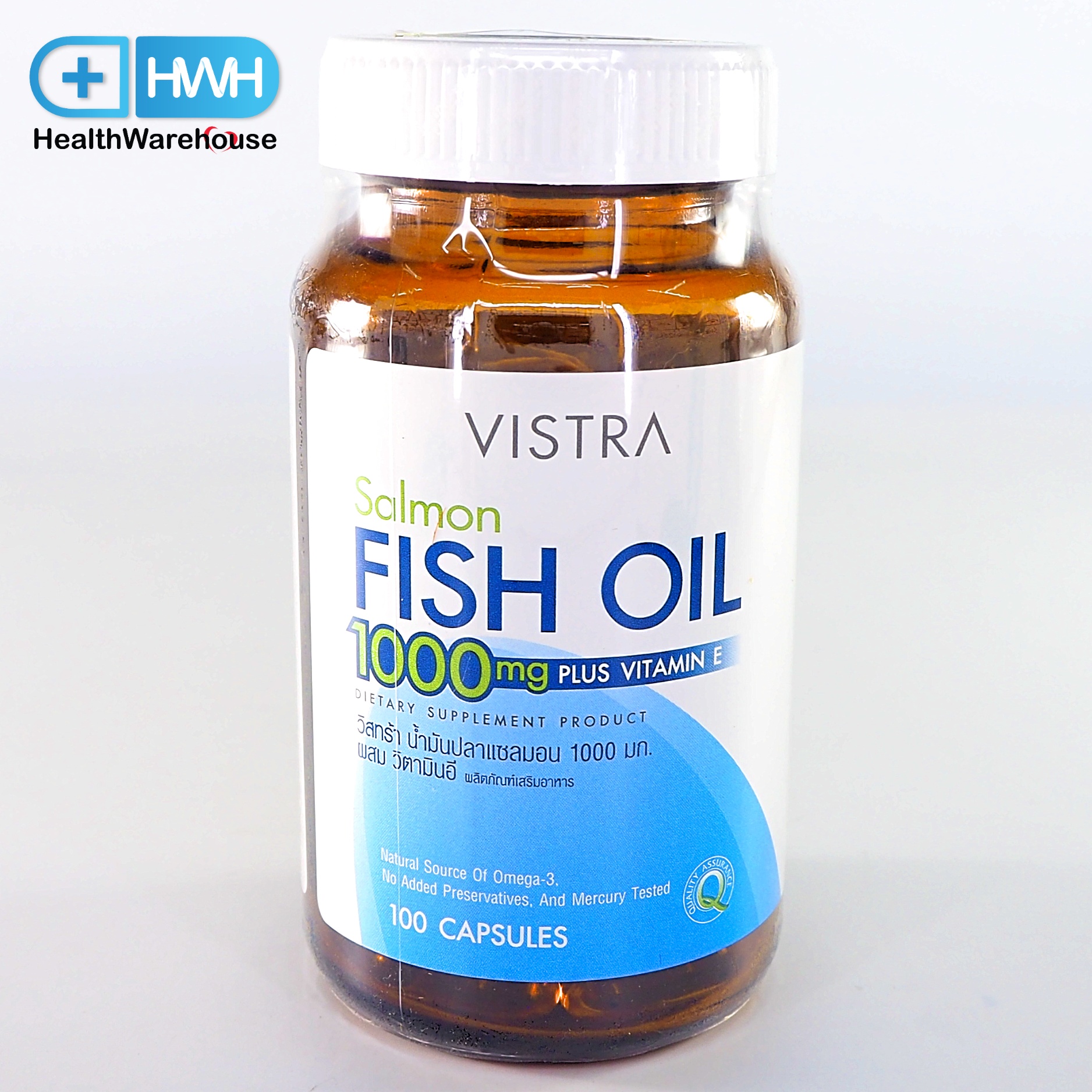 Vistra Salmon Fish Oil 1000mg Plus Vitamin E 100 เม็ด วิสทร้า น้ำมันปลาแซลมอน 100 เม็ด