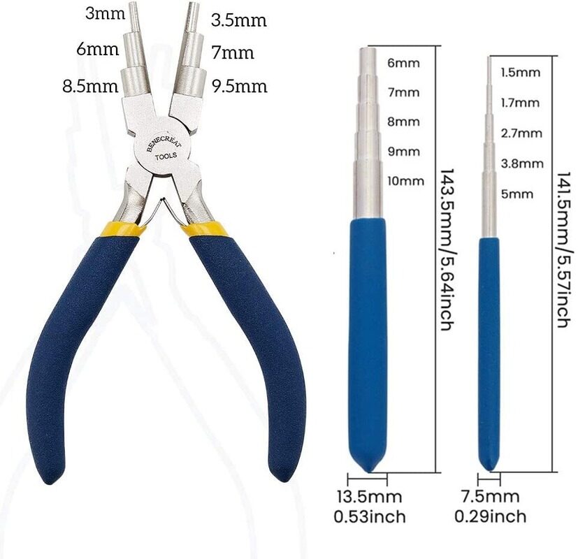 Beebeecraft 1 Set Wire Looping Tools 2pcs Wire Looping Mandrel and 1pc 6 In 1 Bail Making Plier for Jewelry Wire Wrapping and Jump Ring Forming