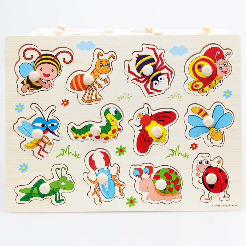 จิ๊กซอร์ไม้บอร์ดเด็กของเล่นเด็กการเรียนภาษาอังกฤษขั้นพื้นฐานสำหรับเด็ก     Wooden Peg Puzzle Boards Kids Toy, Basic English Learning for Children สี แมลง (Insect) สี แมลง (Insect)