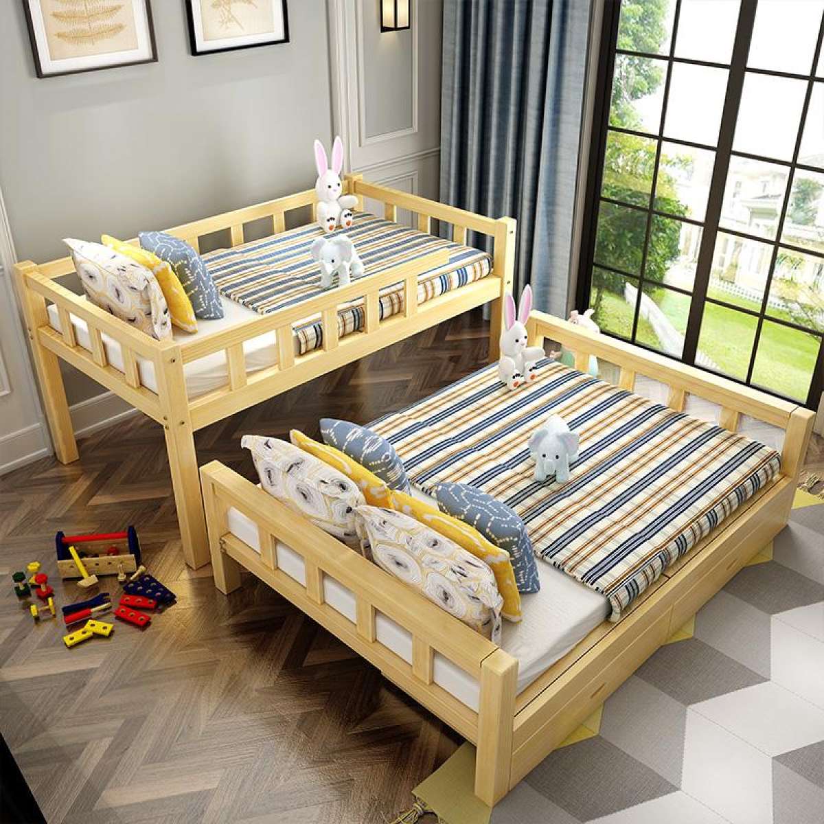 เตียง เตียงไม้ (ไม่มีชำระเงินปลายทาง) เตียงนอน2ชั้น เตียง2ชั้นถูกๆ เตียง2ชั้นเด็ก เตียงเด็ก เตียงสองชั้น เตียงคู่ เตียงไม้ mai-mop shop