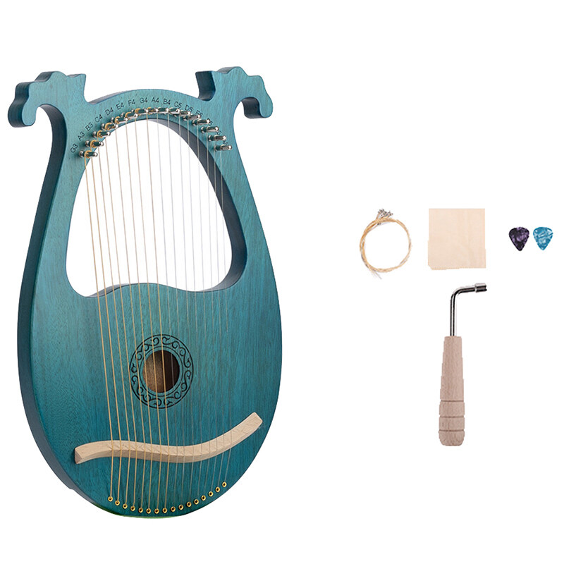 Lyre Harp, 16 String Mahogany Body String Instrument Body Instrument with Tuning Wrench and Spare Strings