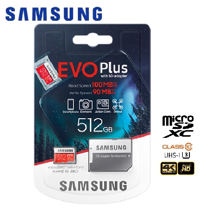 Samsung 512GB EVO Plus Micro SDXC with Adapter (100MB/s)