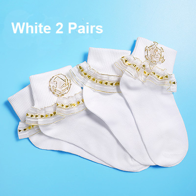 Girls Golden Glitter Lace Ruffle Ankle Socks Children Princess Sequin White Socks Frilly Kids Breathable Sox 2 Pairs