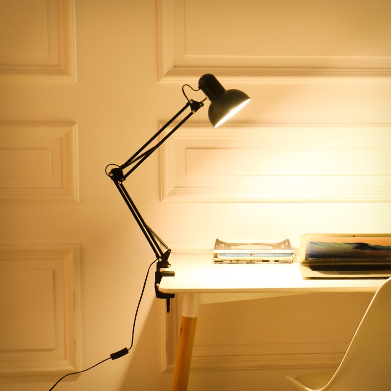 โคมไฟเขียนแบบ ใช้กับขั้ว หลอด E27 วัสดุแข็งแรง มีสวิตช์เปิดปิด โคมไฟหนีบโต๊ะ โคมไฟตั้งโต๊ะ Desk Lamp สีดำ สีขาว ZS800
