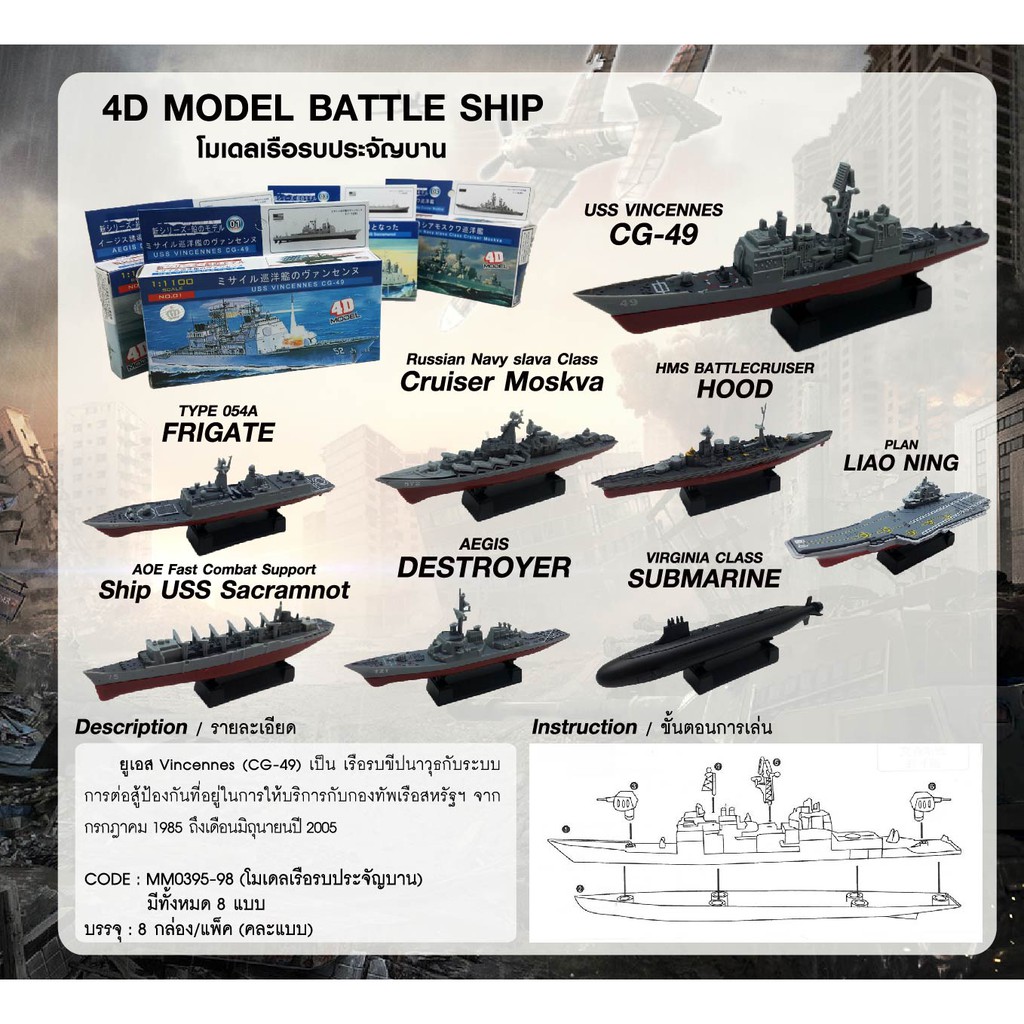 4D Model Battle Ship โมเดลเรือรบประจัญบาน รุ่น Virginia Class SUBMARINE ...