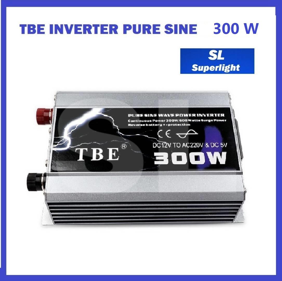 อินเวอร์เตอร์ เพียวซายน์ 12V 300 วัตต์ ( Power Inverter pure sine wave 300 watt) ราคาส่ง ยี่ห้อ TBE เครื่องแปลงไฟจากกระแสตรง DC 12V ไปเป็นกระแสสลับ AC 220V คุณภาพดีเยี่ยม - ประกันของเเท้ 100%