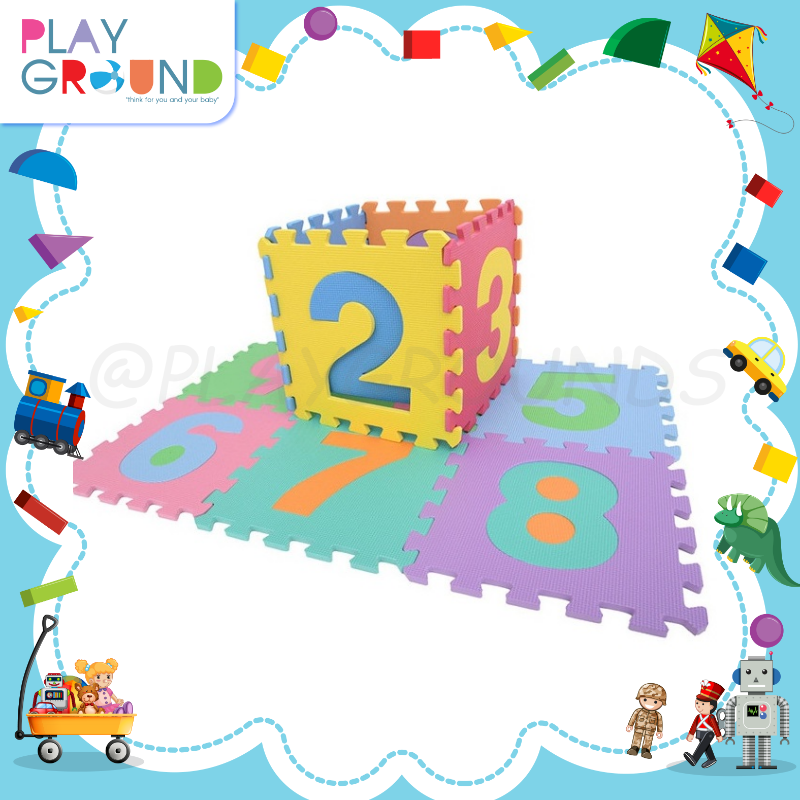 Playground แผ่นรองคลานแบบจิ๊กซอร์ ลาย 0 -9  (1 set มี 10  แผ่น) EVA  Jigsaw crawling pad แผ่นรองคลานช่วยลดการกระแทกป้องกันการบาดเจ็บจากการล้ม หรือหงายหลัง เหมาะสำหรับเด็กตั้งแต่ 6 เดือนขึ้นไป