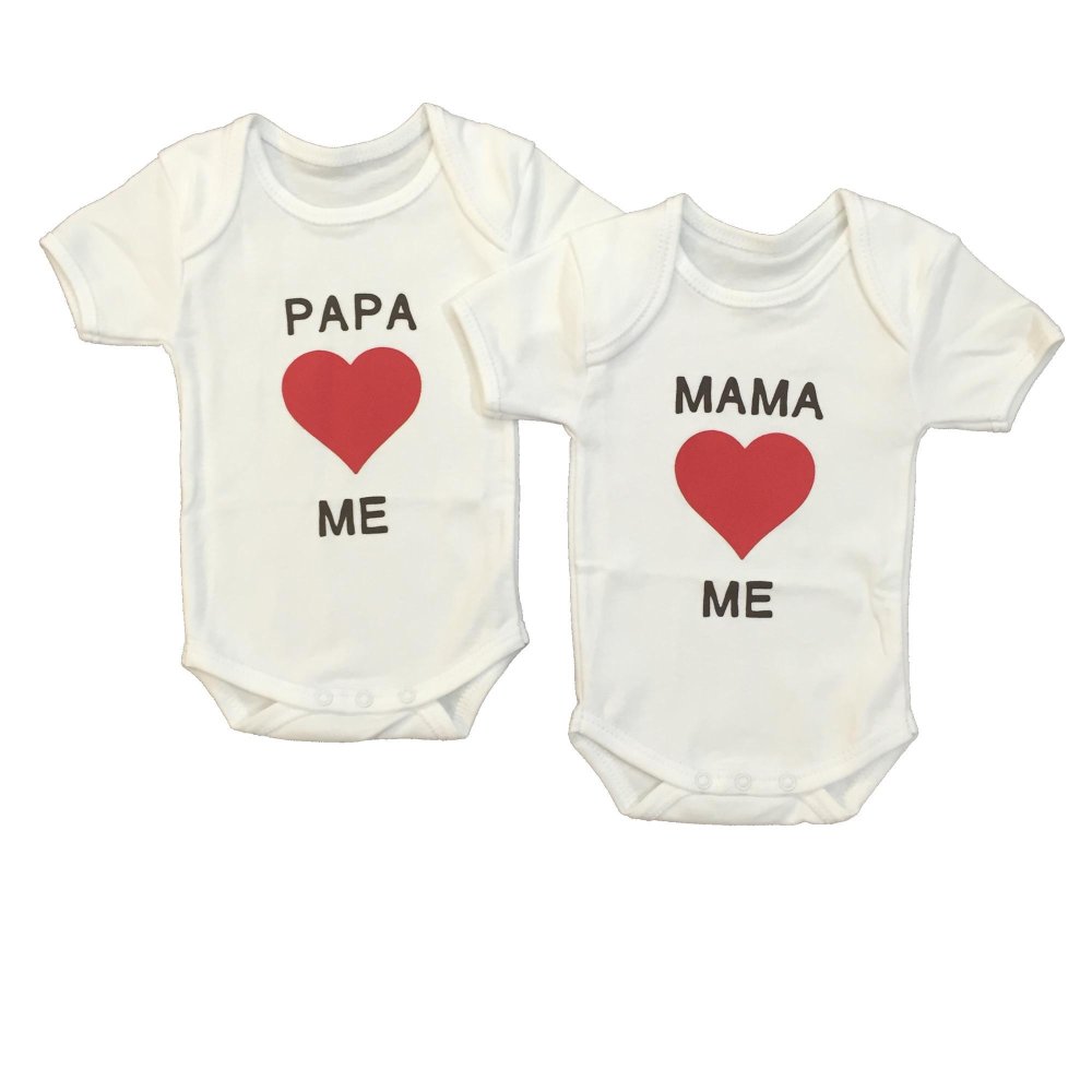 First-wear ชุดเด็กอ่อน ชุดบอดี้สูทแขนสั้น ขนาด 0-3 เดือน ลาย Papa-Mama (สีขาว) 2 ชุด
