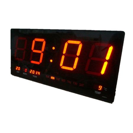 GooAB Shop นาฬิกา LED ติดฝาผนัง แบบบาง ตัวเลข 4 นิ้ว ขนาด 18 นิ้ว ไฟสีแดง