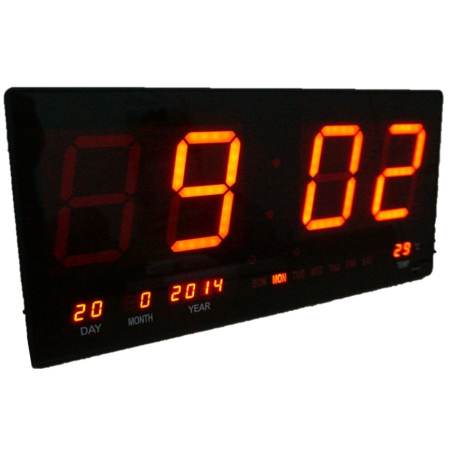 GooAB Shop นาฬิกา LED ติดฝาผนัง แบบบาง ตัวเลข 4 นิ้ว ขนาด 18 นิ้ว ไฟสีแดง