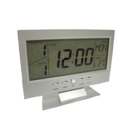 GooAB Shop นาฬิกาปลุก ตั้งโต๊ะ รูปทรงจอLCD - สีเงิน + ถ่านAAA 3 ก้อน