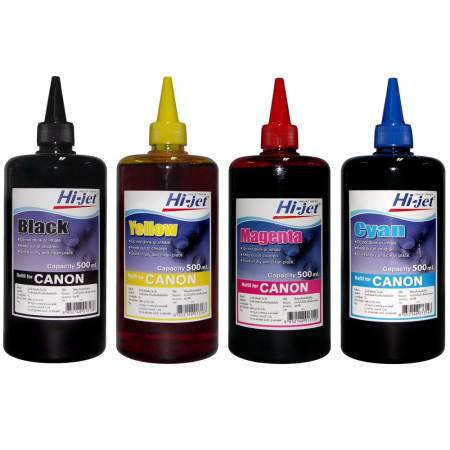 Hi-jet Canon Inkjet Refill Ink หมึกเติมอิงค์เจ็ท แคนนอน ขนาด 500 ml. ( BK - C - M - Y ) ชุดสุดคุ้ม 4 ขวด Hi-jet Canon Inkjet Refill Ink หมึกเติมอิงค์เจ็ท แคนนอน ขนาด 500 ml. ( BK - C - M - Y ) ชุดสุดคุ้ม 4 ขวด