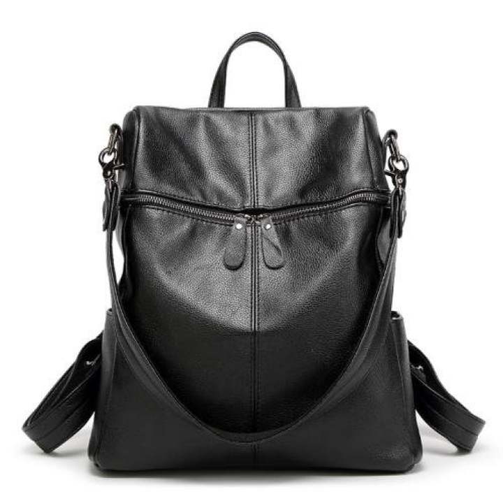 Korea กระเป๋าเป้สะพายหลัง-สะพายข้าง ผู้หญิง หนังแท้ รุ่น A600-1(สีดำ)
