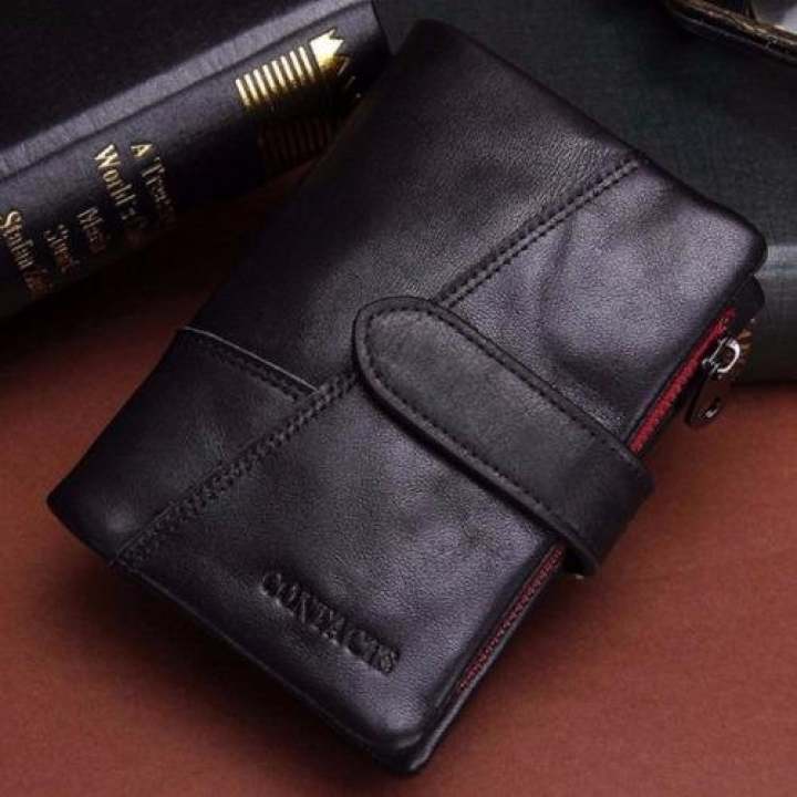 กระเป๋าสตางค์ ผู้ชาย หนังแท้ กระเป๋าเงิน กระเป๋าตัง บาง ทรงสั้น Contacts Genuine Cow Leather Men Wallets Fashion Purse Card Holder Wallet Man Coin...