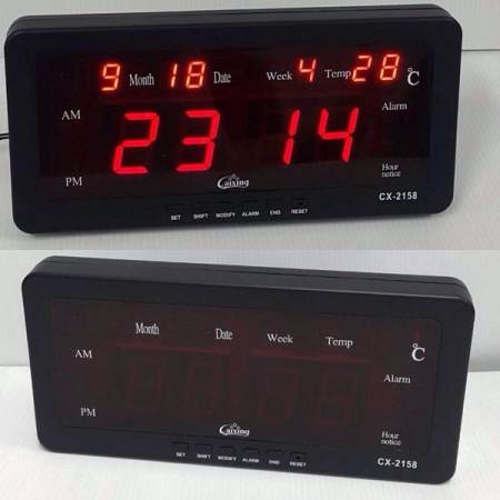 LED Digital นาฬิกา พร้อมแสดง วัน/เดือน/ปี + อุณหภูมิ  ตั้งได้/แขวนได้/ปลุกได้  (Red LED)