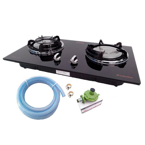 ขาย Lucky flameเตาแก๊สฝัง อินฟาเรด หัวเตาคู่ หน้ากระจก LBG-802I +หัวปรับแก๊ส L-326 พร้อมสายแก๊ส