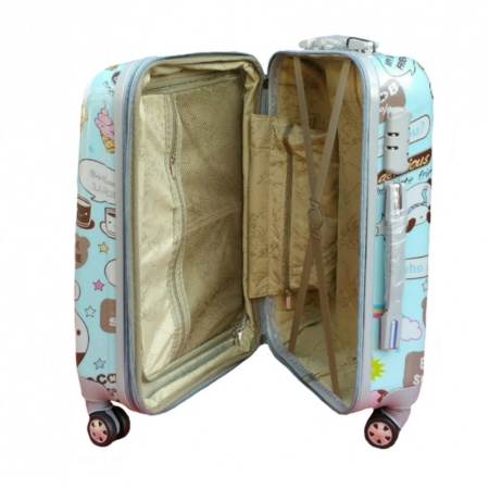 luggage shop 99  กระเป๋าเดินทางไฟเบอร์ล้อลาก ลายการ์ตูนBearRabbit สีฟ้า (20 นิ้ว)