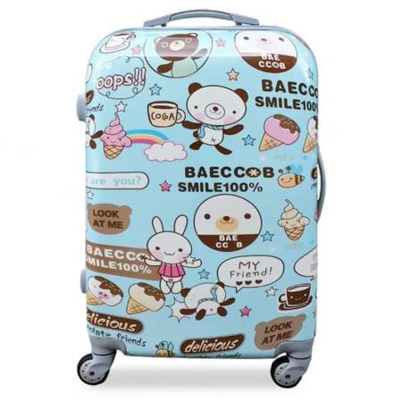 luggage shop 99  กระเป๋าเดินทางไฟเบอร์ล้อลาก ลายการ์ตูนBearRabbit สีฟ้า (20 นิ้ว)