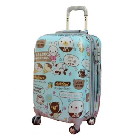 luggage shop 99  กระเป๋าเดินทางไฟเบอร์ล้อลาก ลายการ์ตูนBearRabbit สีฟ้า (20 นิ้ว)