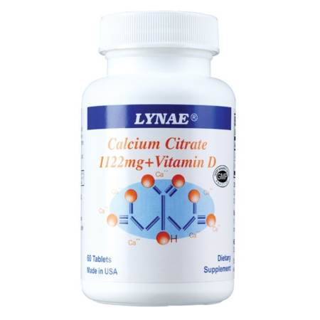 LYNAE Calcium Citrate 1122 mg. + Vitamin D Vitamin USA ไลเน่ แคลเซียมซิเตรท วิตามินดี ดูดซึมดีที่สุด 60 เม็ด x 1 ขวด