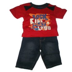 Max Baby เสื้อยืด (สีแดง) + Max Baby กางเกงยีนส์ขายาว (สีน้ำเงิน)