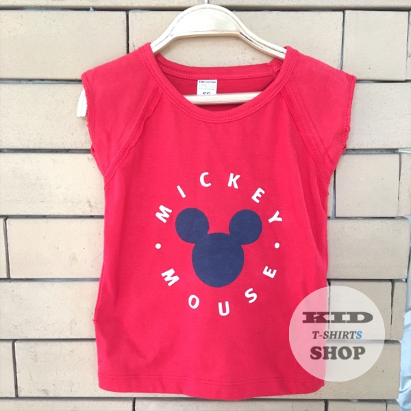 Baby Outlet เสื้อยืดเด็ก ลาย Mickey Mouse มิกกี้เมาส์ เสื้อสีแดง แขนกุด มี 4 ไซส์ (SS , S , M , L) แรกเกิด 0 - 6 ปี ผลิตจากผ้าฝ้าย 100% ชุดเด็กเนื้อผ้าดี ราคาถูก จัดส่งด่วน Kerry มีเก็บเงินปลายทาง