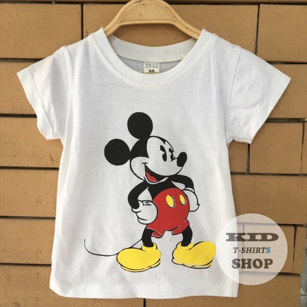 Baby Outlet เสื้อยืดเด็ก ลาย Mickey Mouse ร้องเท้าเหลือง เสื้อสีขาว แขนสั้น มี 4 ไซส์ (SS , S , M , L) Minnie มิกกี้เมาส์ มีไซส์ แรกเกิด - 6 ปี ผลิตจากผ้าฝ้าย 100% ชุดเด็กเนื้อผ้าดี ราคาถูก จัดส่งด่วน Kerry มีเก็บเงินปลายทาง