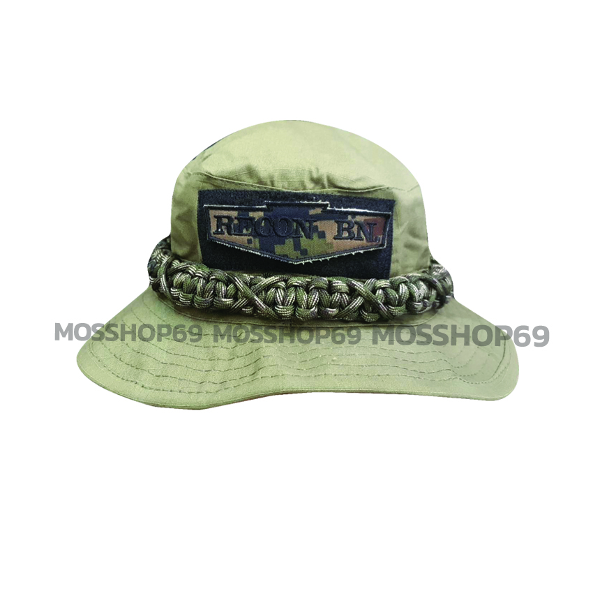 หมวกปีกทหาร หมวกปีกกว้าง หมวกเดินป่า หมวกลายพราง หมวกผู้ชาย หมวกทหารพราน รอบหัว 59-60 ซม. ถักเชือก ติดอาร์ม หน่วยรบพิเศษรีคอน