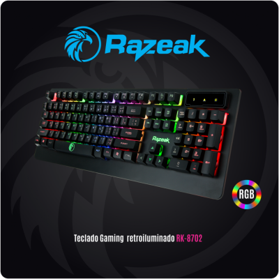 Razeak RK8702 คีย์บอร์ดเกมส์มิ่ง มีไฟสวย Backlighted Gaming keyboard Razeak RK8702 คีย์บอร์ดเกมส์มิ่ง มีไฟสวย Backlighted Gaming keyboard