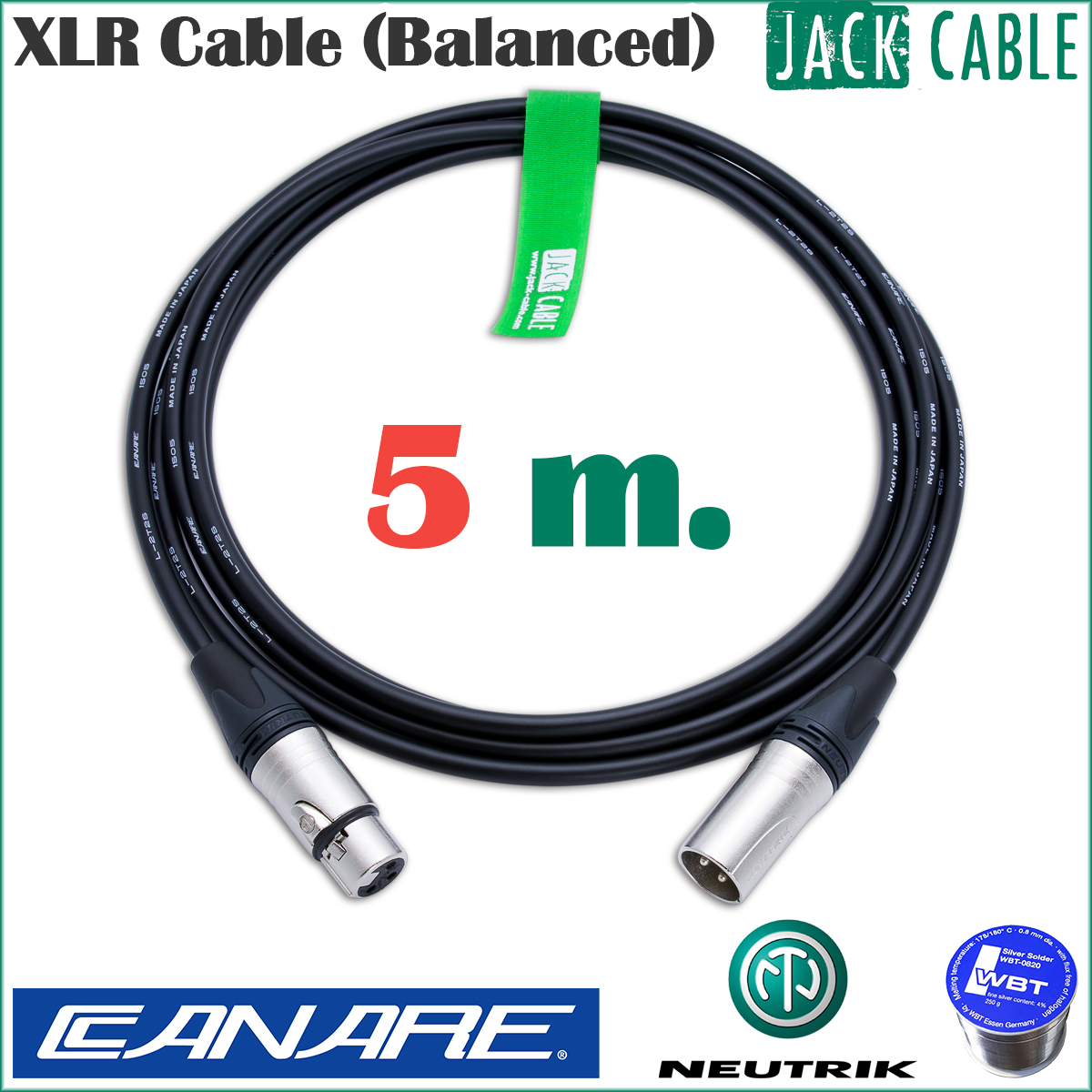 สายไมค์โครโฟน เกรดมืออาชีพ (Microphone Cable) - CANARE with NEUTRIK XLR ความยาว 5 ม.