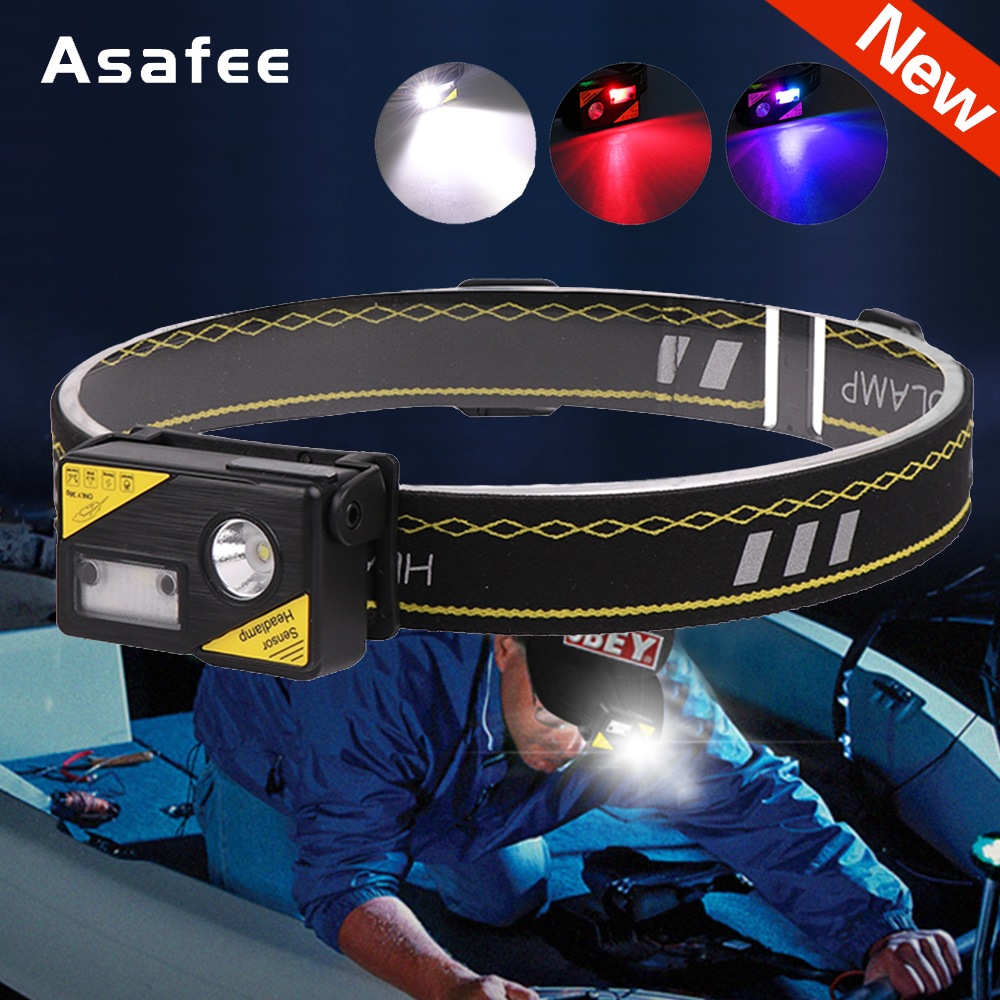 Asafee Portable Headlight Mini LED Headlamp Body Motion Sensor Hat Clip ...