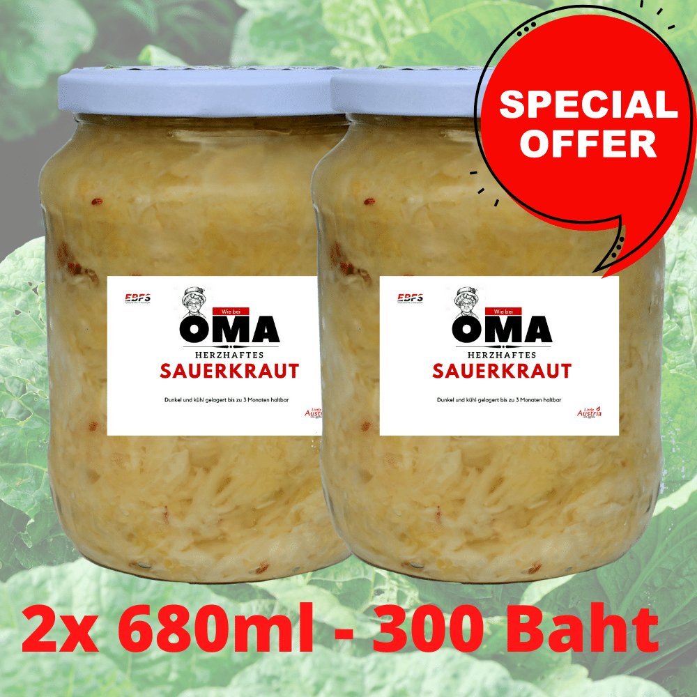 EBFS OMA's Sauerkraut Vegetarian, 2x 680 ml, seasoned , preserved in a jar . OMA's Sauerkraut fertig zum essen im Glass Vegetarisch  2 x 680 ml
