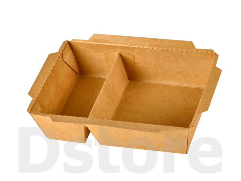 กล่องไฮบริด 2 ช่อง  1200 มล. : 200 ชุด (พร้อมฝา) : กล่องอาหาร 2 ช่อง , กล่องกระดาษอาหาร , กล่องไฮบริด , กล่องข้าวกระดาษ , กล่องอาหารฝาใส ,กล่องสลัด
