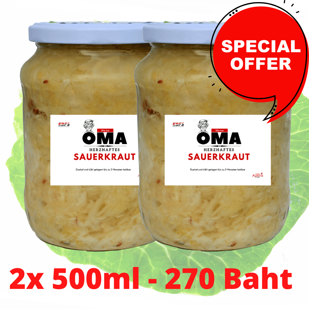 EBFS OMA's Sauerkraut Vegetarian, 2x 500 ml, seasoned , preserved in a jar . OMA's Sauerkraut fertig zum essen im Glass Vegetarisch 2 x 500 ml