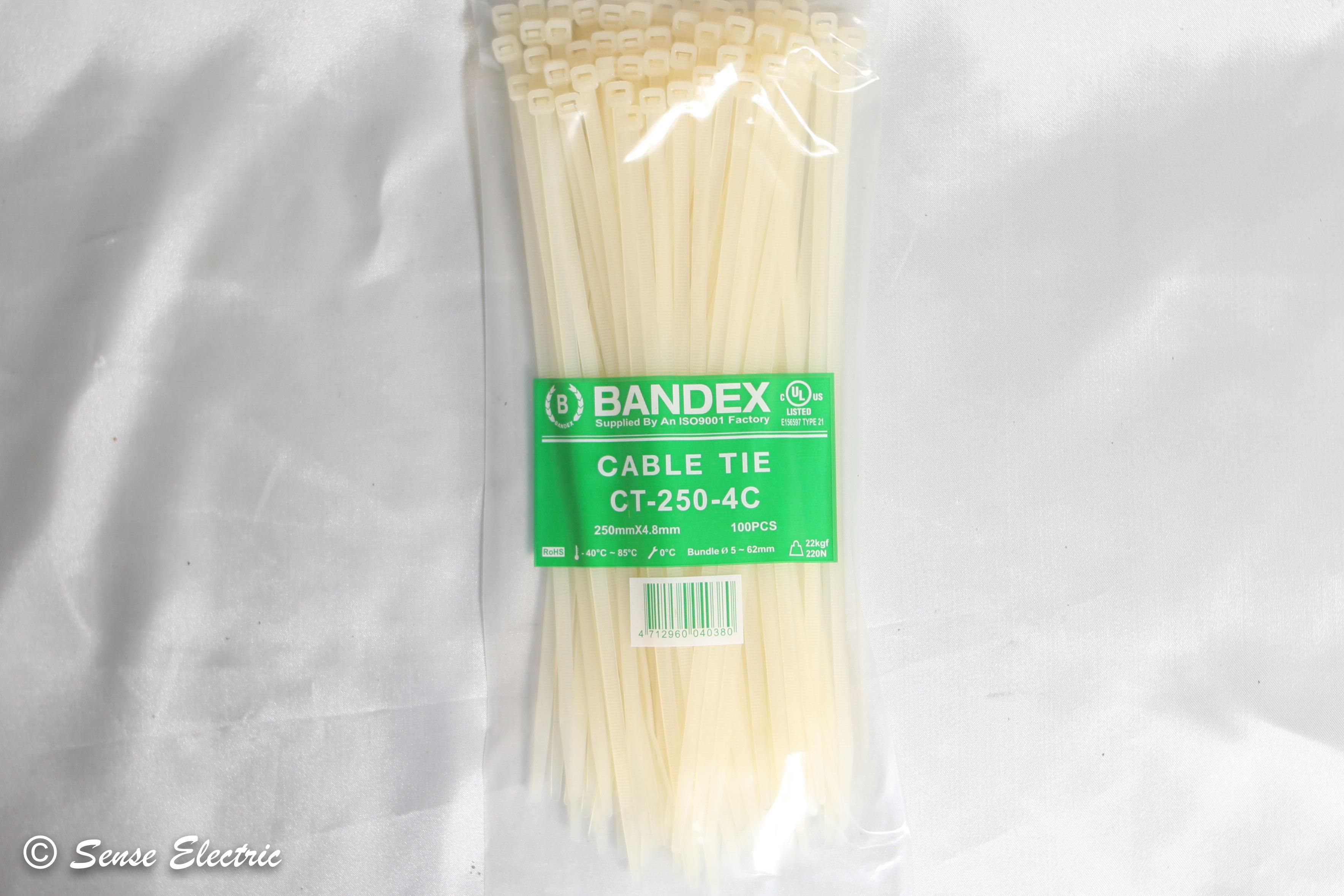 สายรัด เคเบิ้ลไทร์ ขนาด 10 นิ้ว ยี่ห้อ BANDEX (เบอร์ 250) สีขาว cable tie