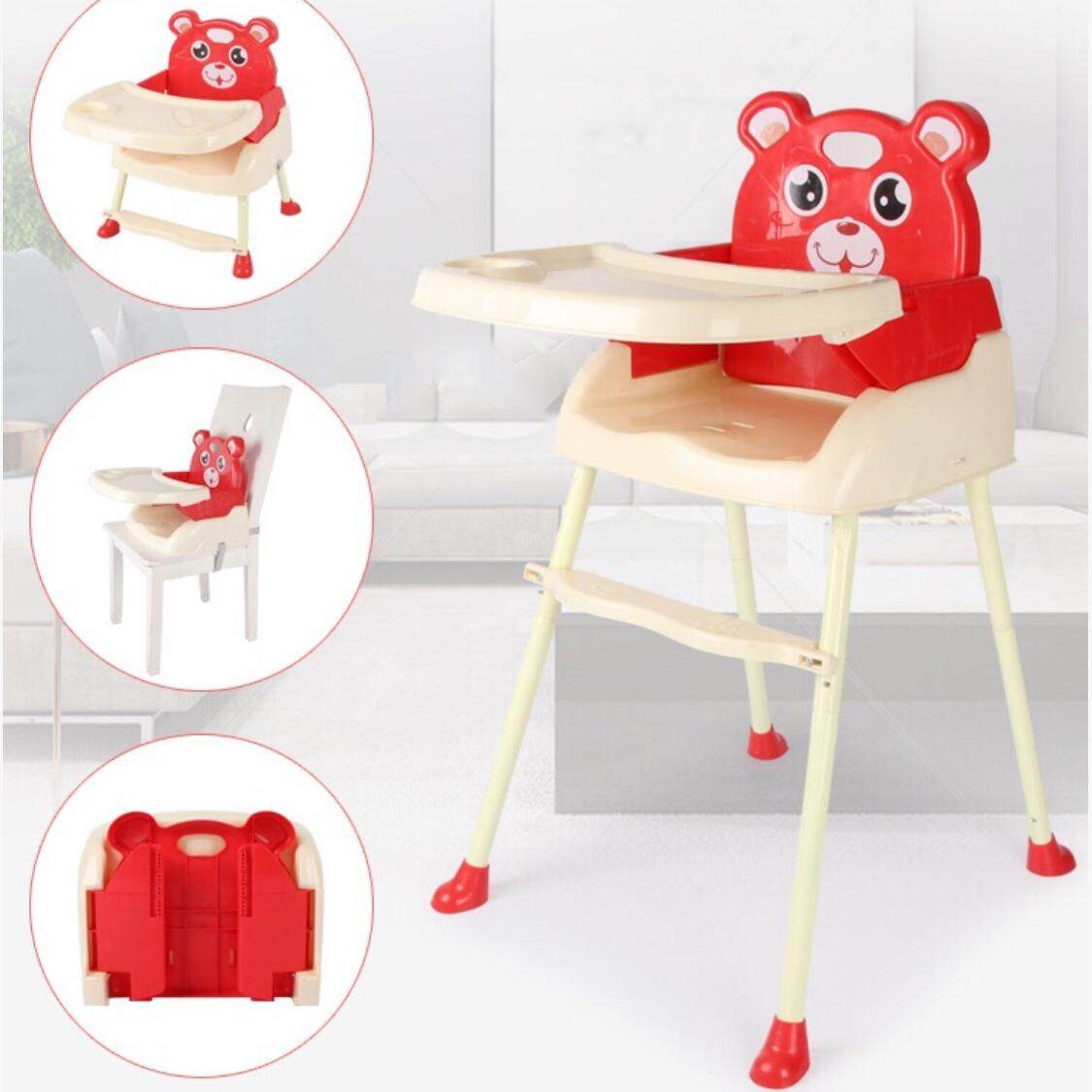 เก้าอื้กินข้าวเด็ก 4 in 1 พับได้ เก้าอื้หัดนัง ของไช้เด็ก โต็ะกินข้าวเด็ก โต็ะกินข้าวเต็กทรงสูง เก้าอี้กินข้าวเต็กทรงสูง โต๊ะเต็ก เก้าส้เตัก สีแดง Red รุนพับได้ Baby High Chair