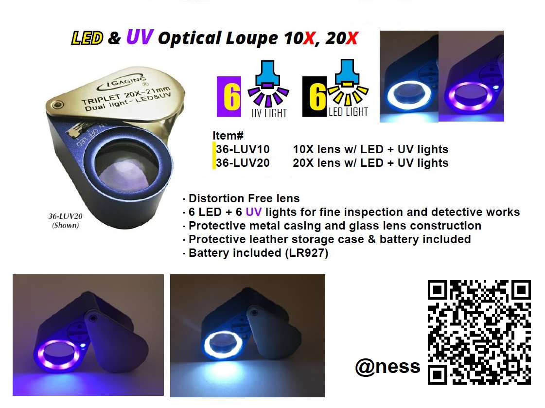กล้องส่องพระ iGaging LED & UV Optical Loupe 10X, 20X กล้องส่องพระ กล้องส่องจิวเวอร์รี่ กล้องส่องนาฬิกา พร้อมไฟLED&UV ขนาดขยาย 10X,20X + พร้อมถ่าน และซองหนัง
