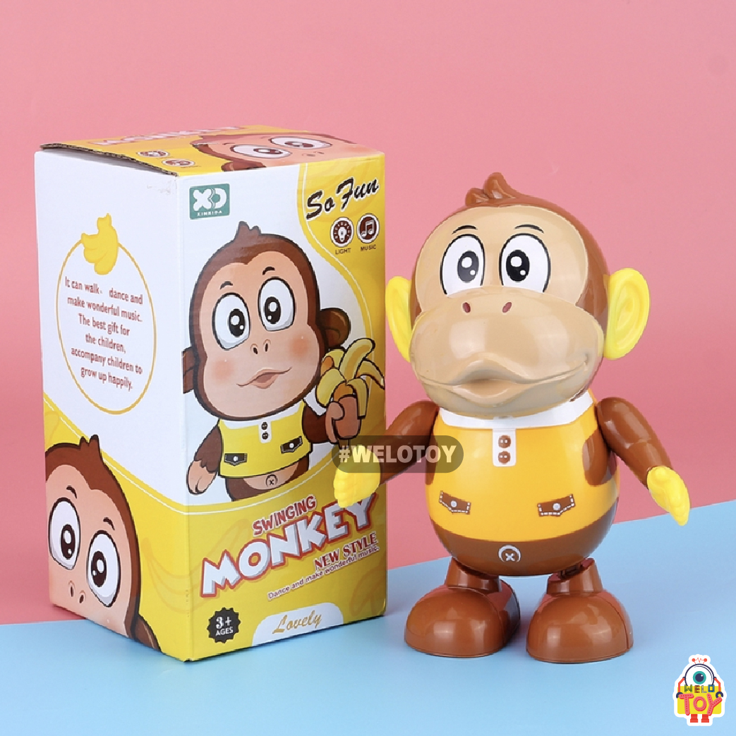 ลิงแดนซ์ตุ๊กตาหุ่นยนต์เต้นได้ใสถ่านหุ่นฮีโร่เต้น Dance Monkey มีเสียงมีไฟ