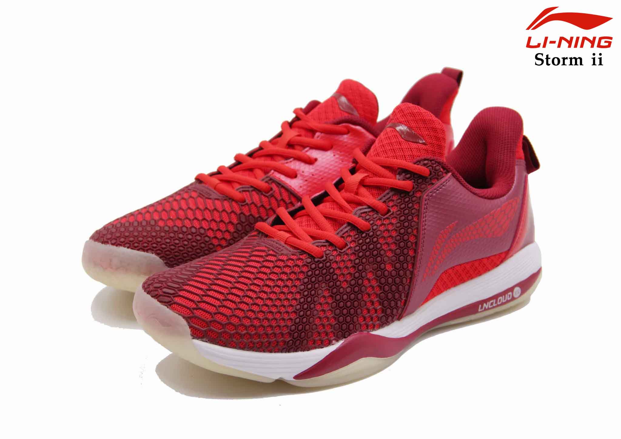 LI-NING รองเท้าแบดมินตัน รุ่น STORM II (AYZQ003-3S) DARK RED/FLAME RED BADMINTON SHOES