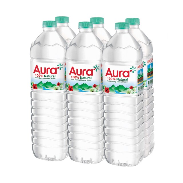 น้ำแร่ธรรมชาติ Aura ออร่า ขนาด 1500 มิลลิลิตร แพ็ค 6ขวด น้ำแร่จากน้ำพุเย็นแห่งเดียวของไทย