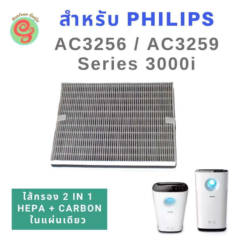 ไส้กรอง แผ่นกรอง เครื่องฟอกอากาศ Philips Series 3000i รุ่น AC3256 AC3259 ใช้ทดแทนแผ่นกรองฝุ่น HEPA filter และแผ่นกรอกลิ่น Carbon filter รุ่น FY3432 และ FY3433 replacement for Philip Air Purifier แบบ 2 in 1