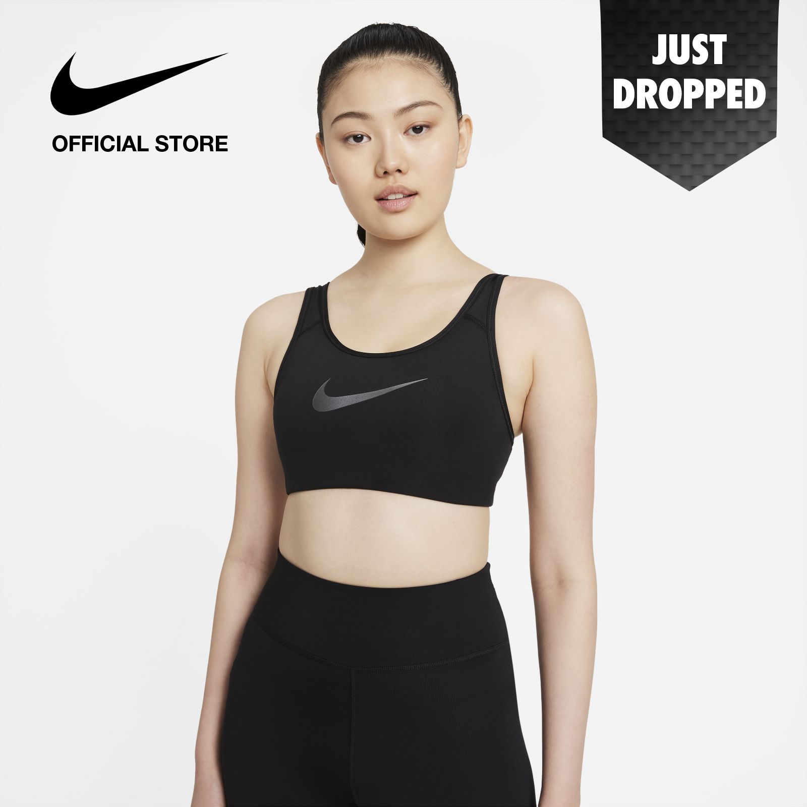 Nike Dri-Fit Women's Swoosh Icon Clash Medium-Support Non-Padded Strappy Sports Bra - Black ไนกี้ สปอร์ตบราซัพพอร์ตระดับกลางแบบเส้นเล็กไม่เสริมฟองน้ำ ดรายฟิต สวูช ไอค่อน แคลช - สีดำ