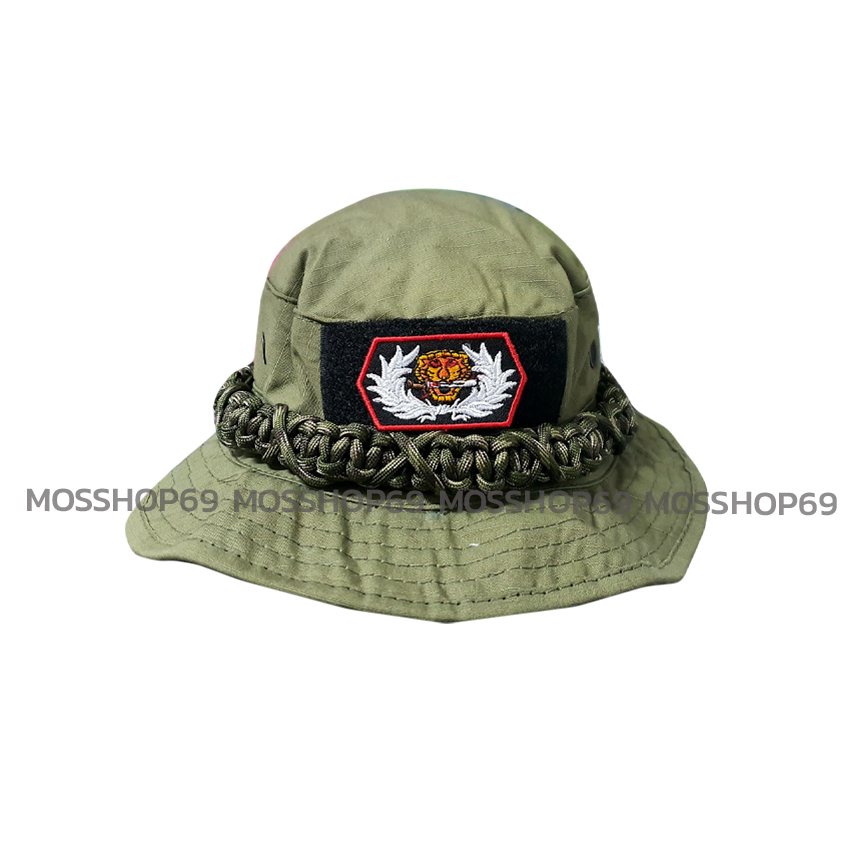 หมวกปีกทหาร หมวกปีกกว้าง หมวกเดินป่า หมวกลายพราง หมวกกันแดด หมวกทหารเรือ หมวกทหารไทย หมวกผู้ชาย หมวกทหารพราน รอบหัว 59 -60ซม. ถักเชือก ติดอาร์ม หน่วยรบพิเศษเรนเจอร์ เสือคาบดาบ